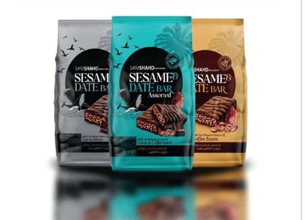 بار خرمایی کنجدی با روکش شکلات